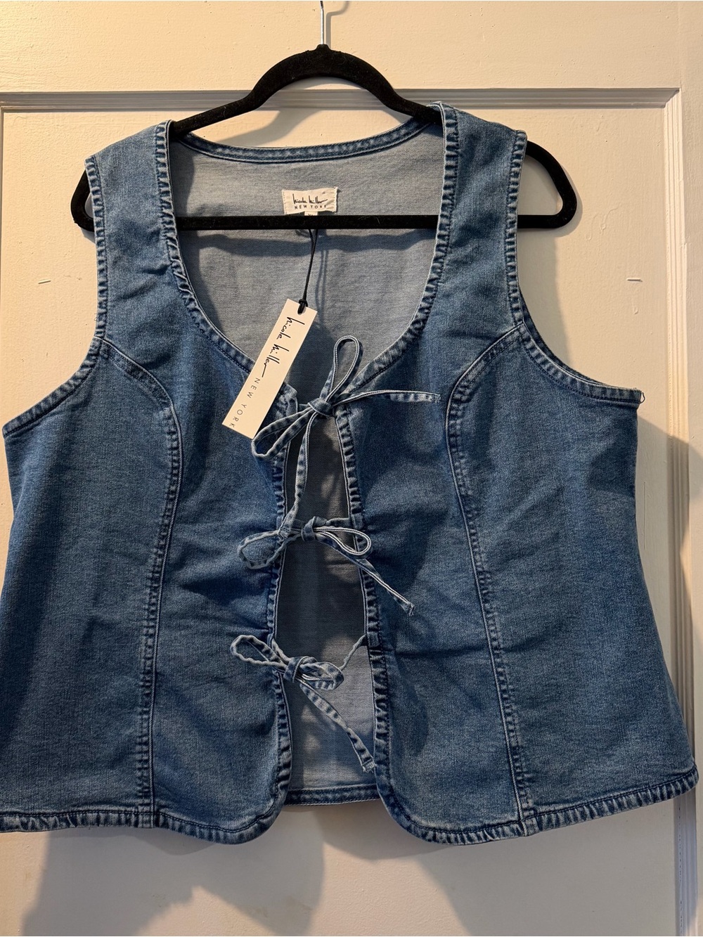 Nicole Miller Blue Denim Tie-Front Tank
